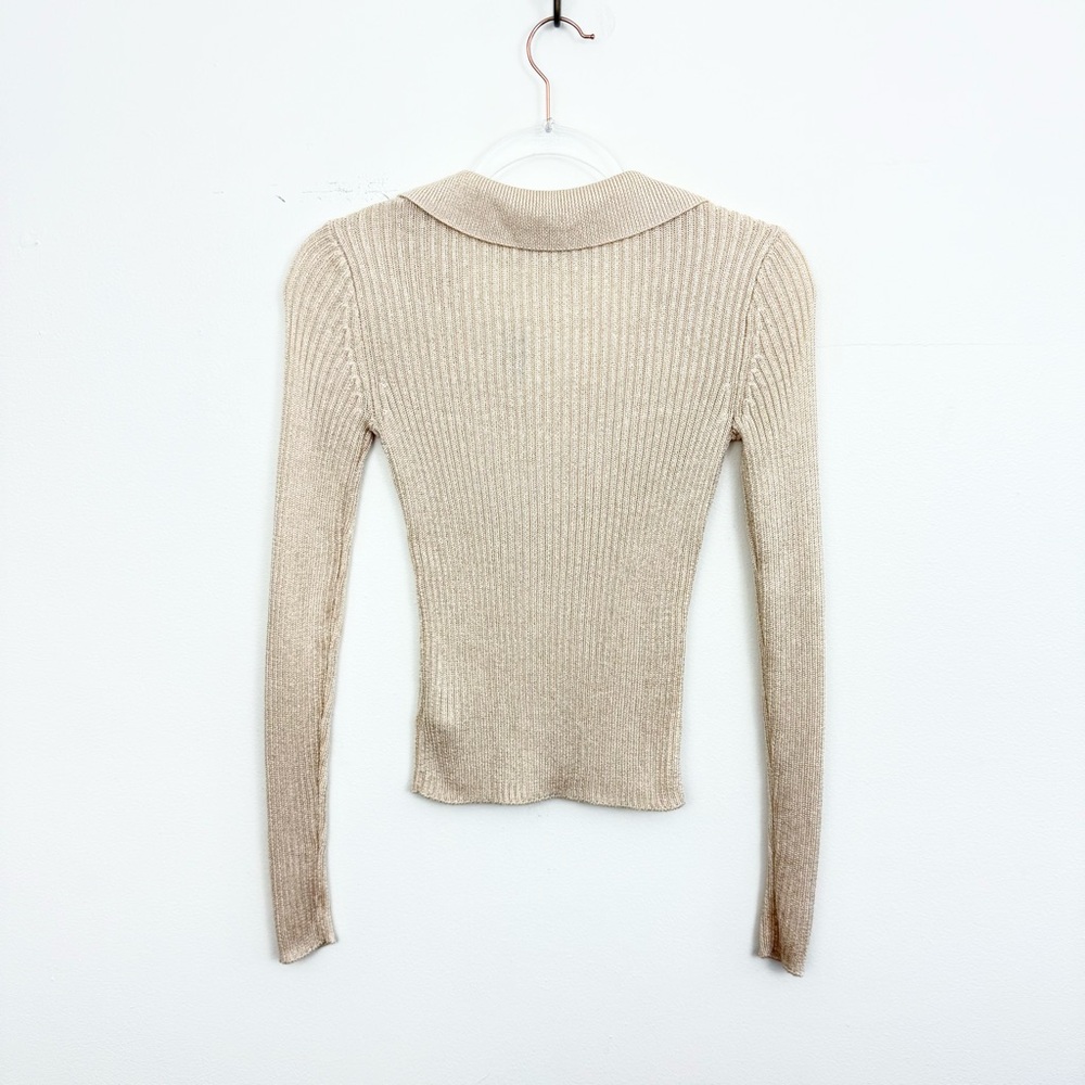 Intermix Gold U Neck Collared Rib Knit Sweater NWT - image 5
